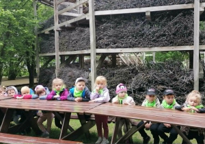 Grupa „Misie” siedzi przy stolikach podczas warsztatów edukacyjnych.